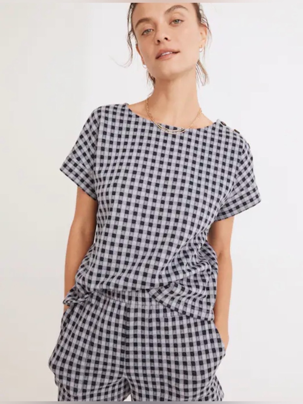 Madewell Lilac/Blk Gingham 2pc. Knit Short Set W Sz.M Cottagecore Summer Casual